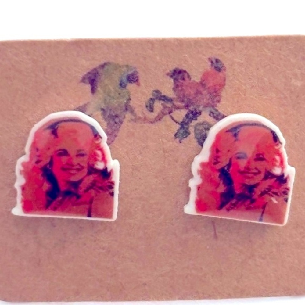 Mini Dolly Parton Acrylic Stud Earrings, NWT, Unworn
